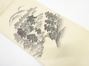 縮緬地　手描き　風景模様　名古屋帯